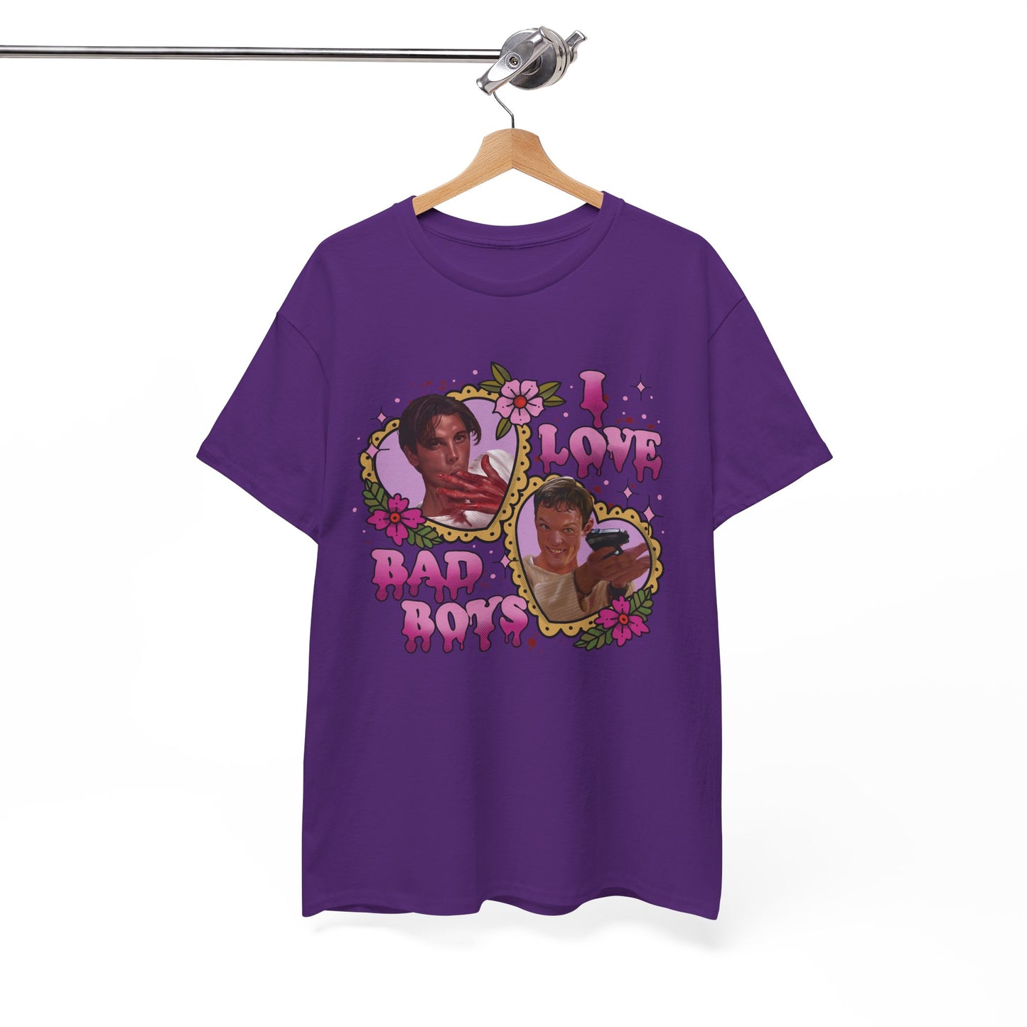 Vintage Heart Collage Tee — "I Love Bad Boys" Scream Inspired Graphic T-Shirt