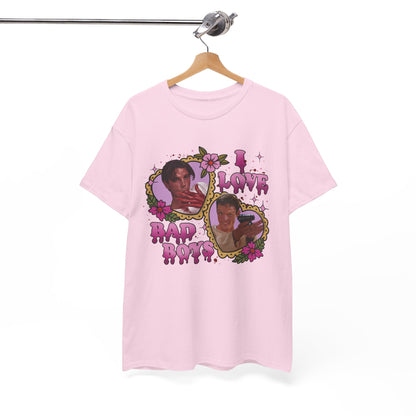 Vintage Heart Collage Tee — "I Love Bad Boys" Scream Inspired Graphic T-Shirt