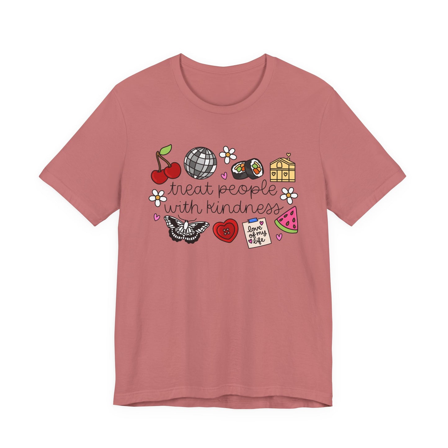Treat People With Kindness Graphic Tee — Cute Doodle Icons T-Shirt