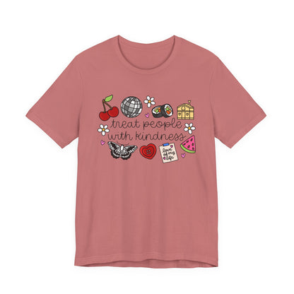 Treat People With Kindness Graphic Tee — Cute Doodle Icons T-Shirt