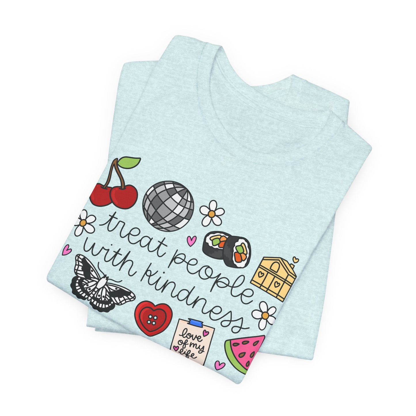 Treat People With Kindness Graphic Tee — Cute Doodle Icons T-Shirt