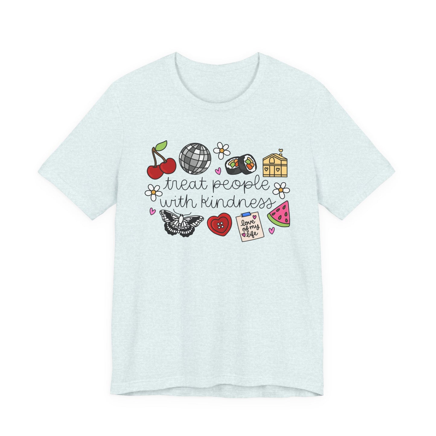 Treat People With Kindness Graphic Tee — Cute Doodle Icons T-Shirt