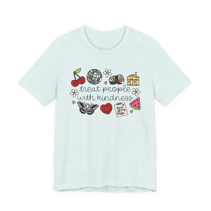 Treat People With Kindness Graphic Tee — Cute Doodle Icons T-Shirt