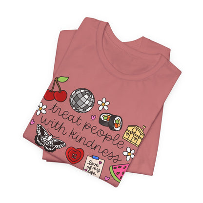 Treat People With Kindness Graphic Tee — Cute Doodle Icons T-Shirt