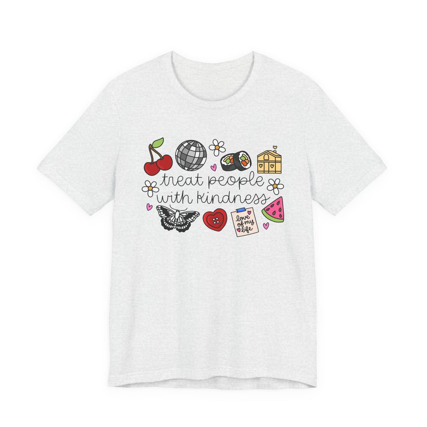 Treat People With Kindness Graphic Tee — Cute Doodle Icons T-Shirt