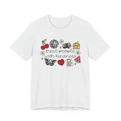 Treat People With Kindness Graphic Tee — Cute Doodle Icons T-Shirt