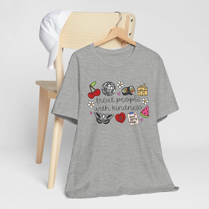Treat People With Kindness Graphic Tee — Cute Doodle Icons T-Shirt