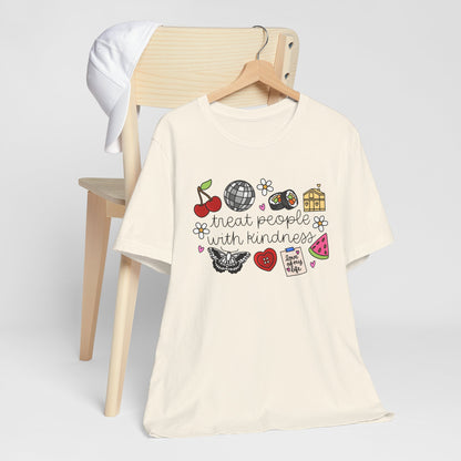 Treat People With Kindness Graphic Tee — Cute Doodle Icons T-Shirt
