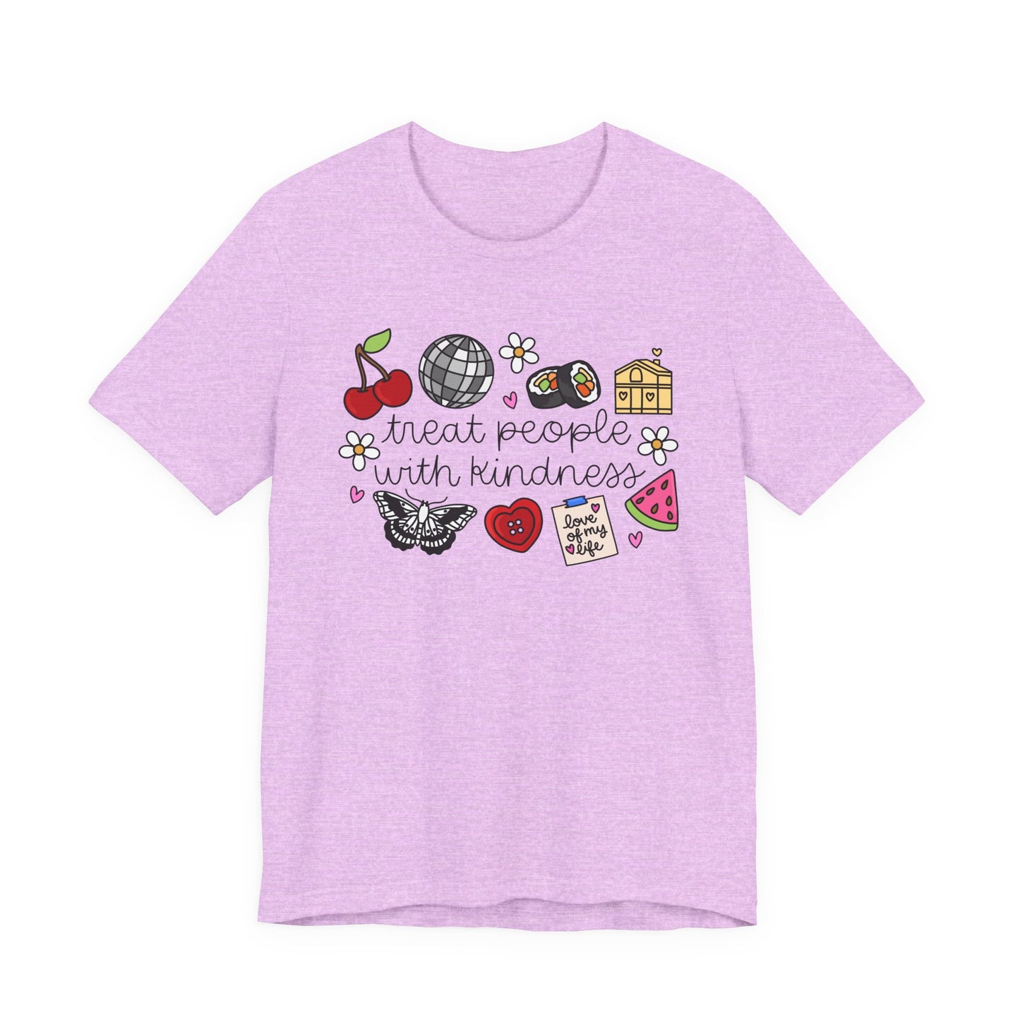 Treat People With Kindness Graphic Tee — Cute Doodle Icons T-Shirt