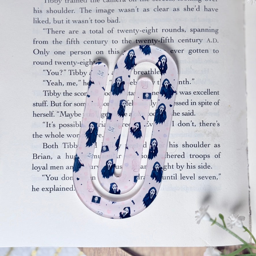 Pink Halloween Scream Inspired Jumbo Acrylic Paperclip Sublimated Bookmark – Bookish Page Holder (Copy)