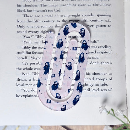 Pink Halloween Scream Inspired Jumbo Acrylic Paperclip Sublimated Bookmark – Bookish Page Holder (Copy)