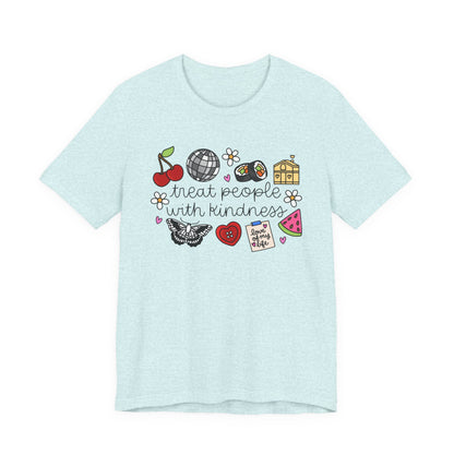 Treat People With Kindness Graphic Tee — Cute Doodle Icons T-Shirt