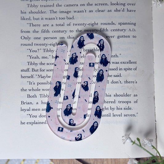 Pink Halloween Scream Inspired Jumbo Acrylic Paperclip Sublimated Bookmark – Bookish Page Holder