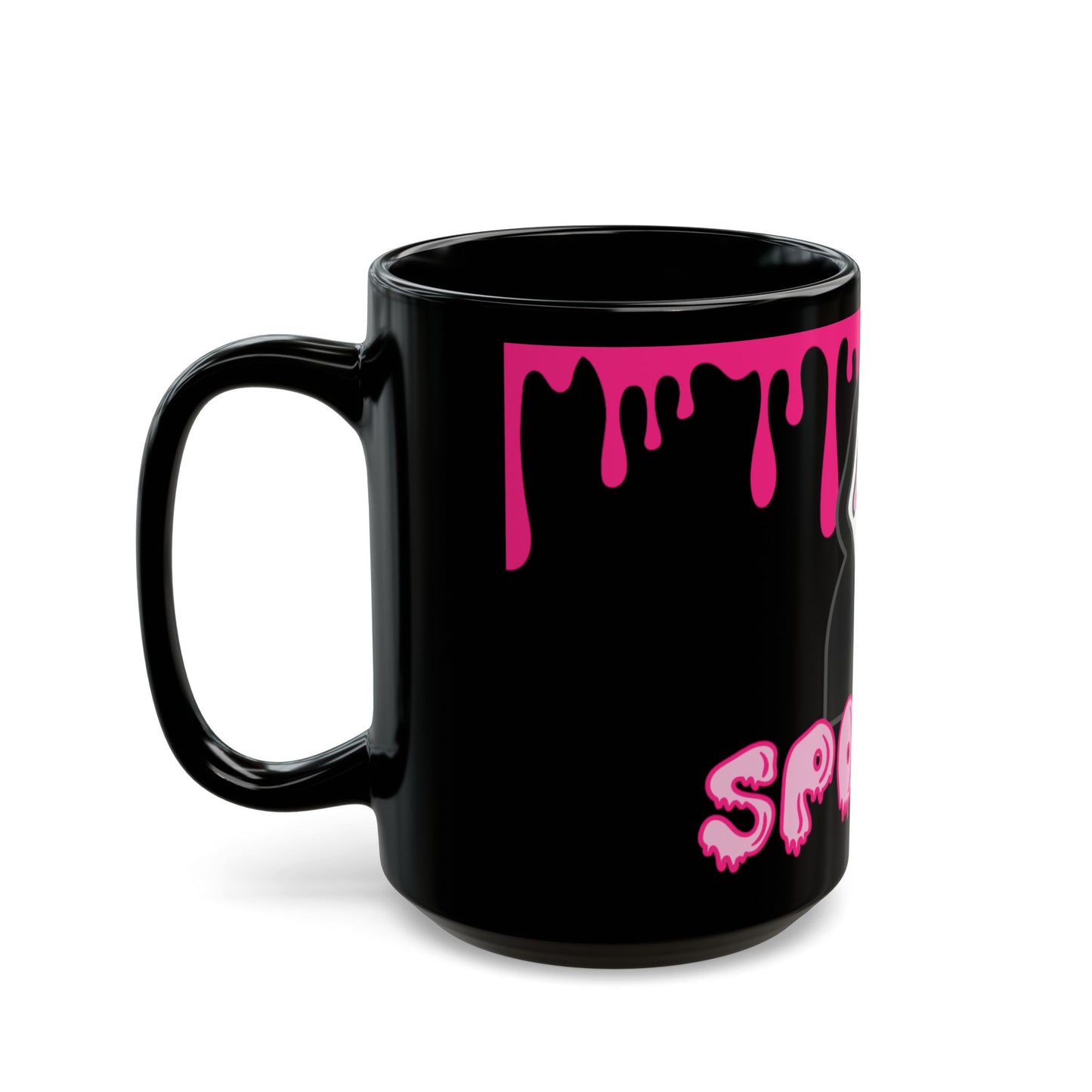 Spooky Pink Drip Black Mug — Halloween Ghost Coffee Cup (11oz & 15oz)