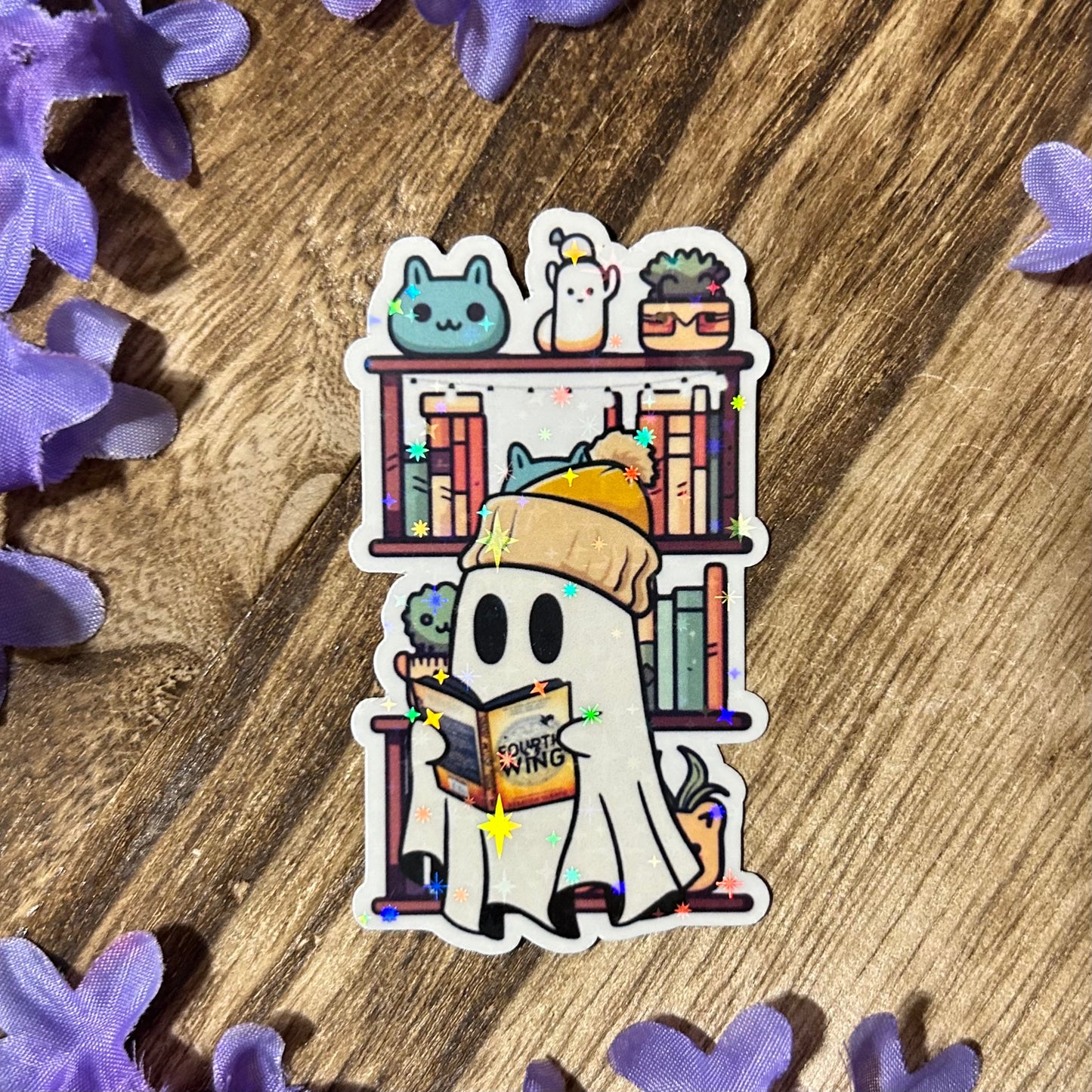 Ghost Reading Fourth Wing by Bookshelf Sticker