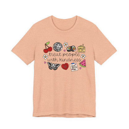 Treat People With Kindness Graphic Tee — Cute Doodle Icons T-Shirt