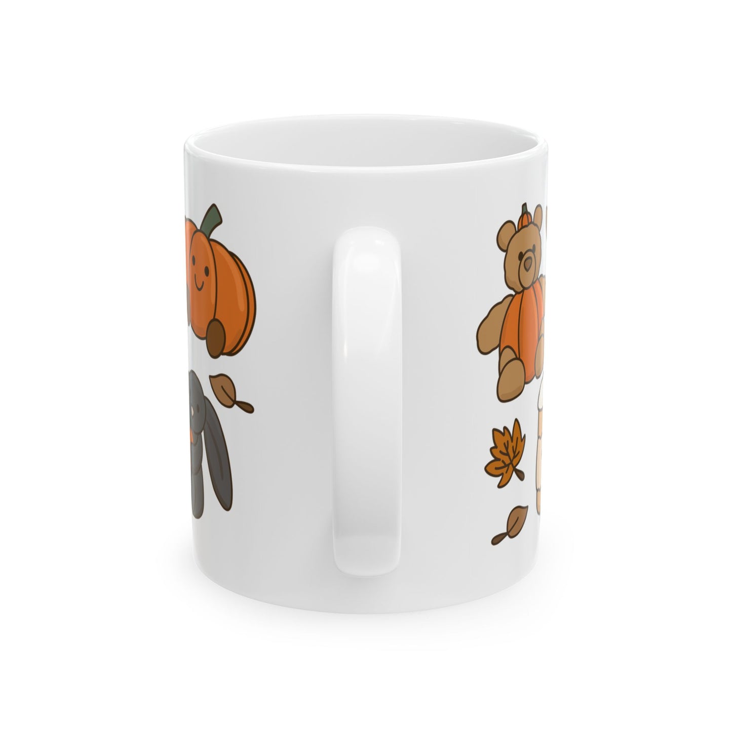 Autumn Friends Ceramic Mug — Cute Pumpkin, Maple Leaf & Cozy Teddy Fall Coffee Cup (11oz/15oz)