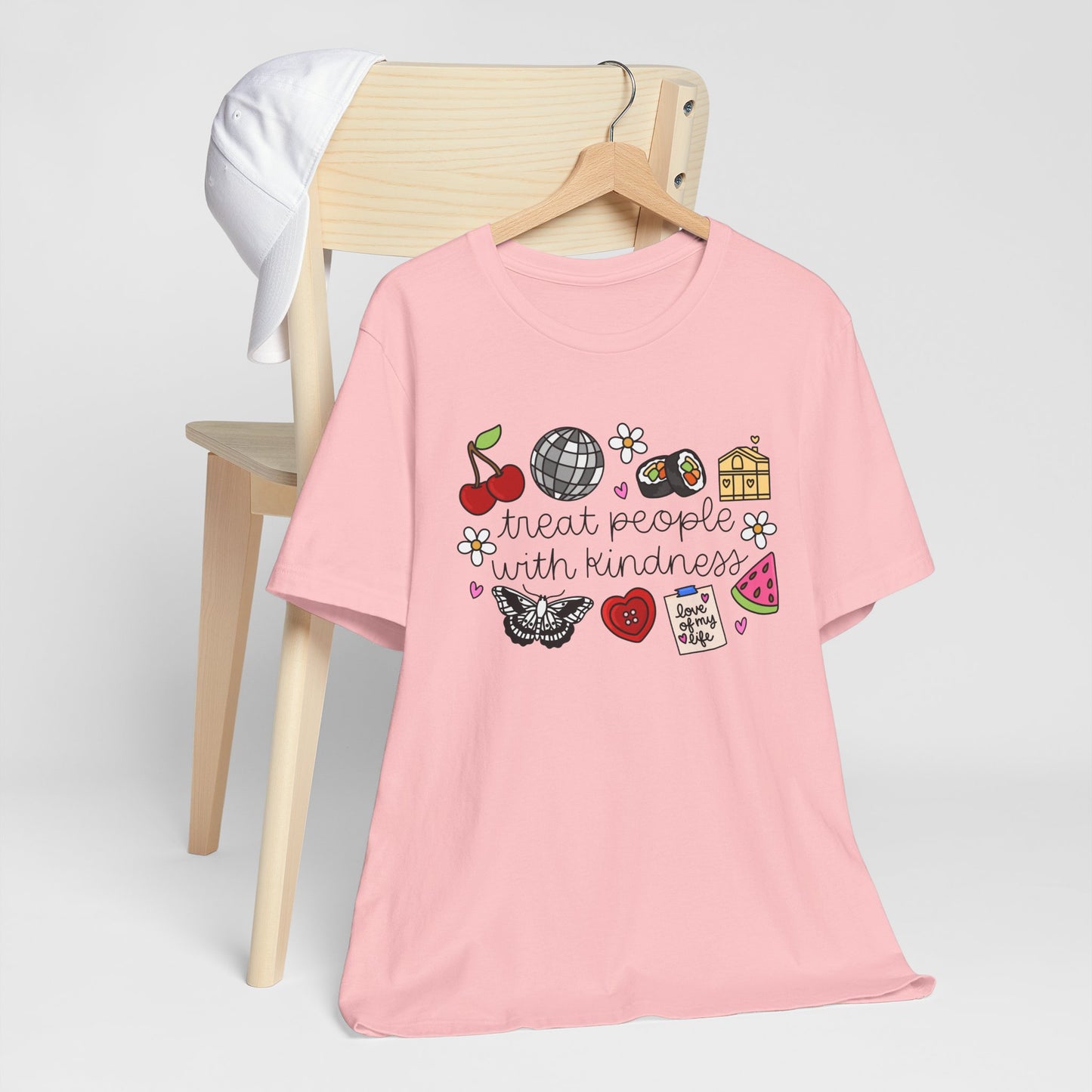 Treat People With Kindness Graphic Tee — Cute Doodle Icons T-Shirt