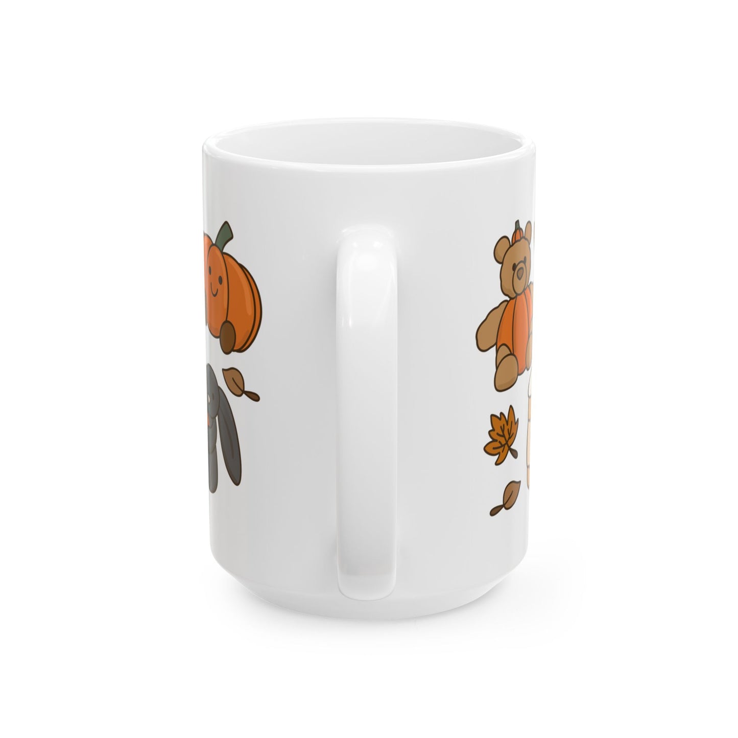 Autumn Friends Ceramic Mug — Cute Pumpkin, Maple Leaf & Cozy Teddy Fall Coffee Cup (11oz/15oz)