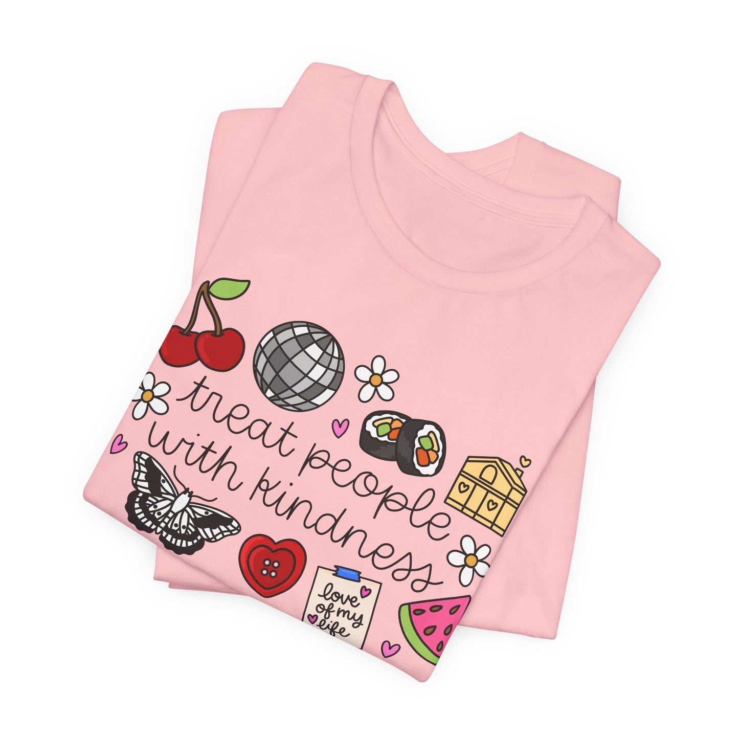 Treat People With Kindness Graphic Tee — Cute Doodle Icons T-Shirt