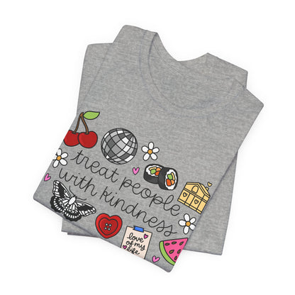 Treat People With Kindness Graphic Tee — Cute Doodle Icons T-Shirt