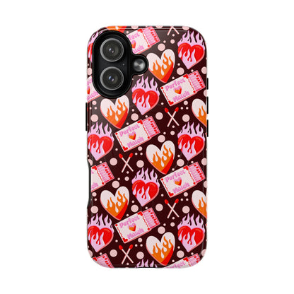 Phone Case — Flaming Heart & Ticket Pattern Tough Magnetic Case