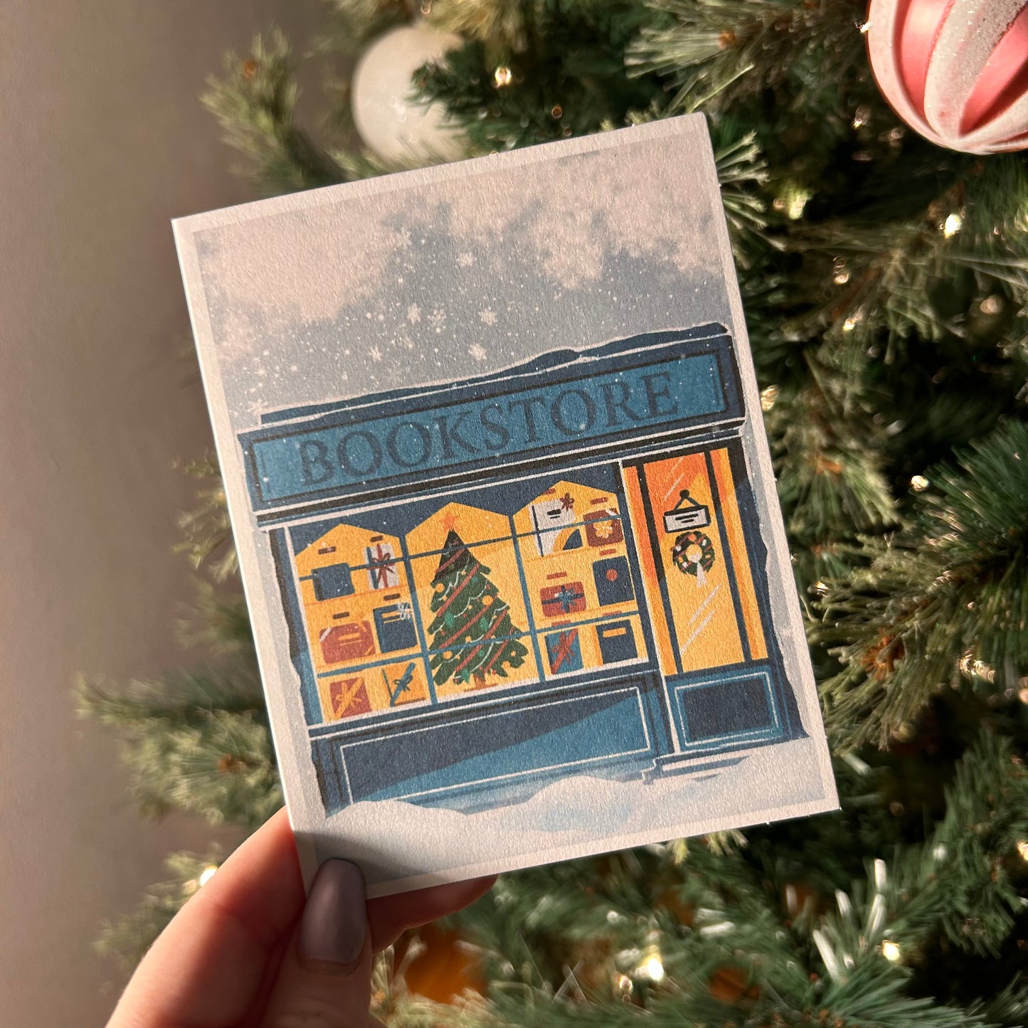 Snowy Bookstore Greeting Card