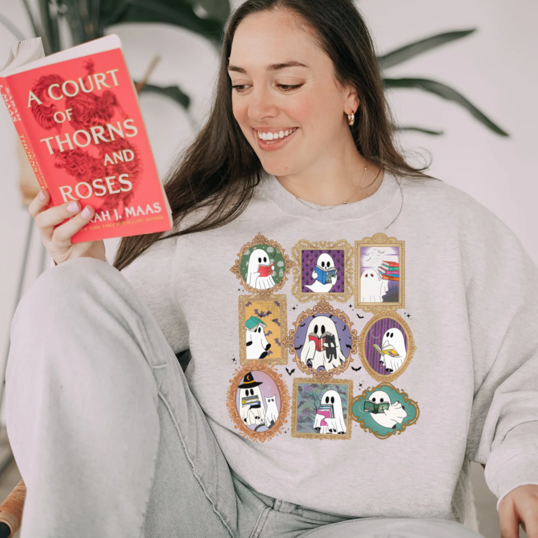 Spooky Season Ghosts Reading SJM Books Romantasy Crewneck Sweatshirt