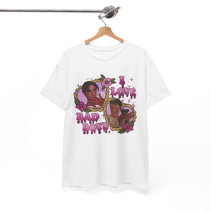 Vintage Heart Collage Tee — "I Love Bad Boys" Scream Inspired Graphic T-Shirt