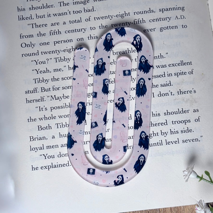 Pink Halloween Scream Inspired Jumbo Acrylic Paperclip Sublimated Bookmark – Bookish Page Holder (Copy)