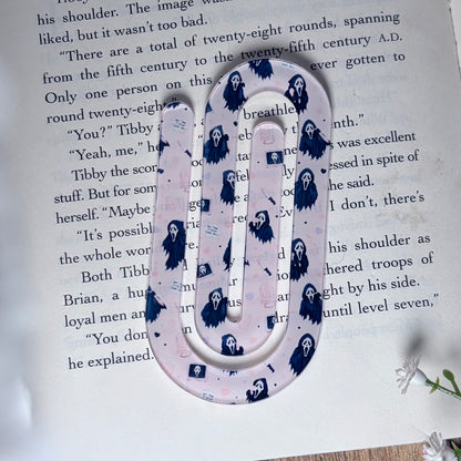 Pink Halloween Scream Inspired Jumbo Acrylic Paperclip Sublimated Bookmark – Bookish Page Holder (Copy)