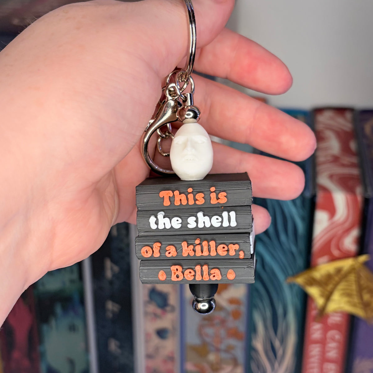 3D Printed “This is the Shell of a Killer, Bella” Bead Keychain