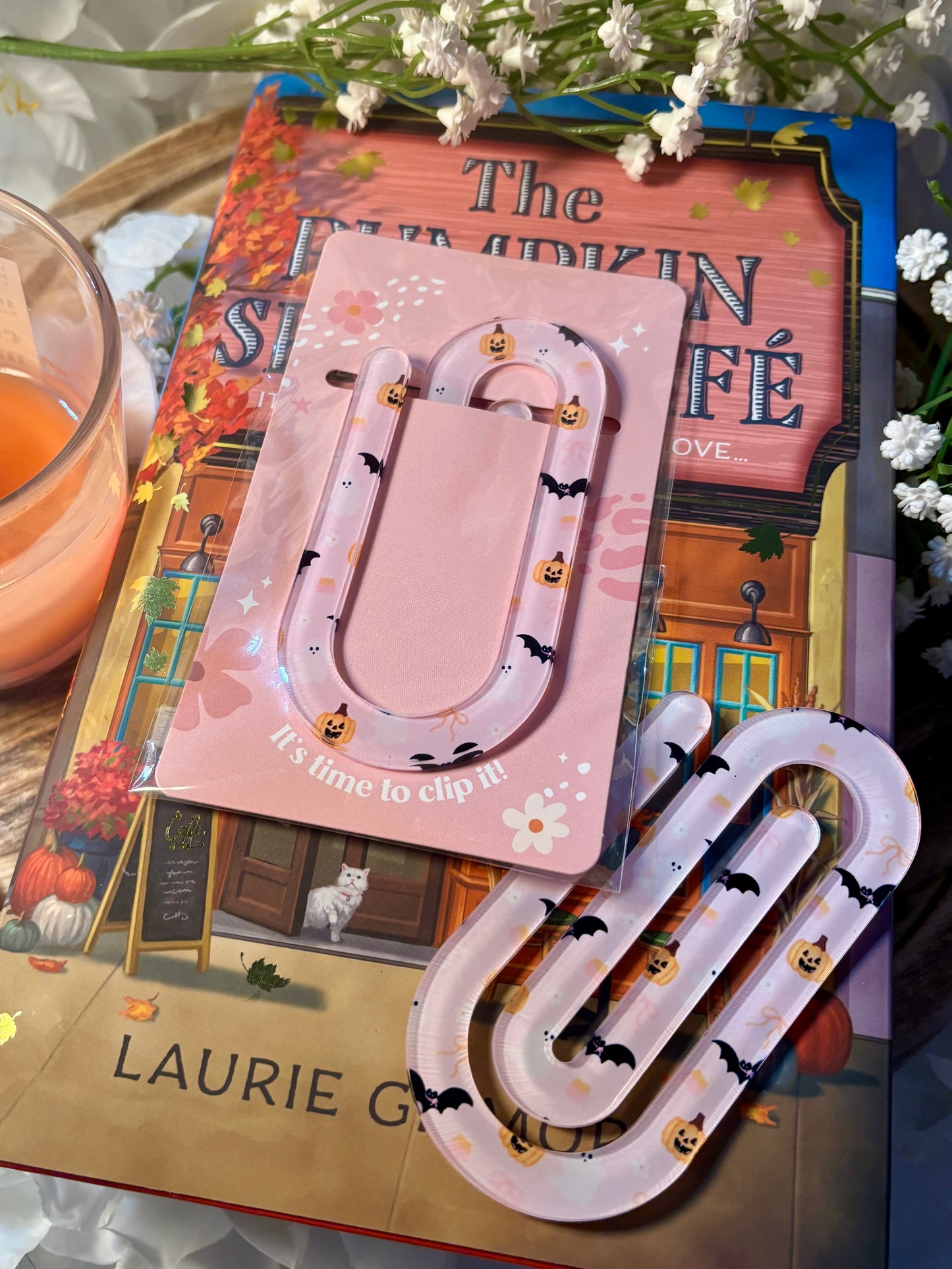 Cute Pink Spooky Season Jumbo Acrylic Paperclip Sublimated Bookmark – Bookish Page Holder