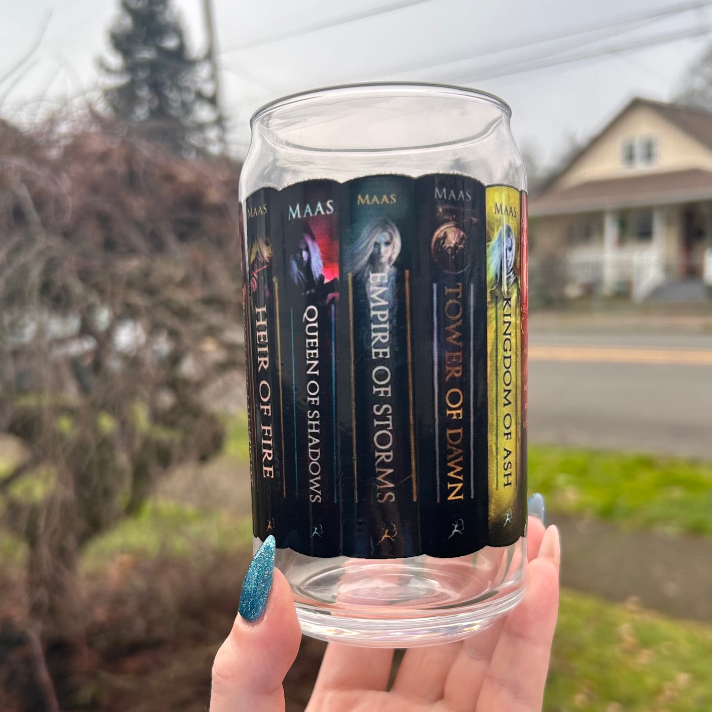 SJM Universe Book Spines Can-shaped 16oz glass