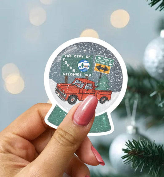 Forks Snow Globe Snow Glitter Sticker