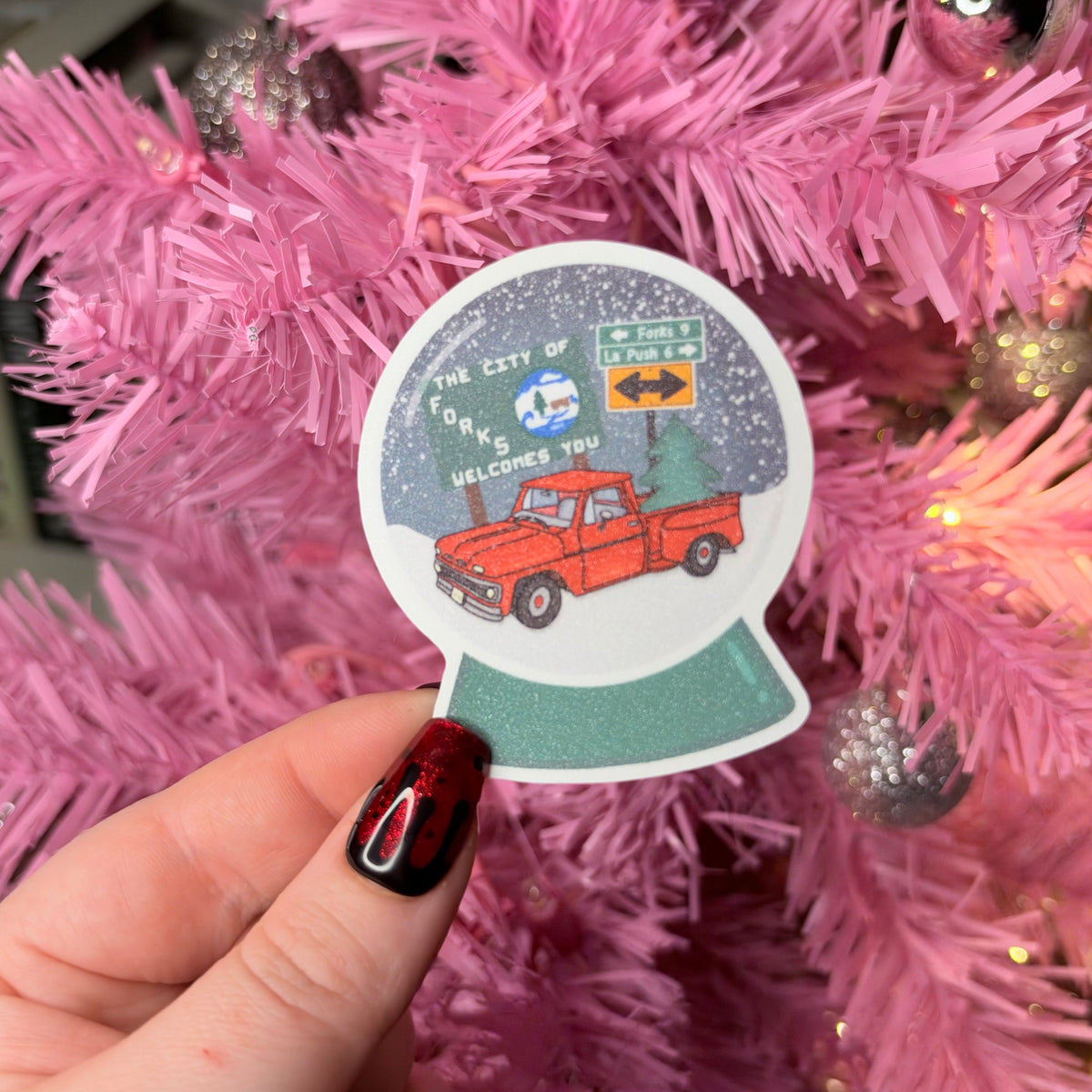 Forks Snow Globe Snow Glitter Sticker