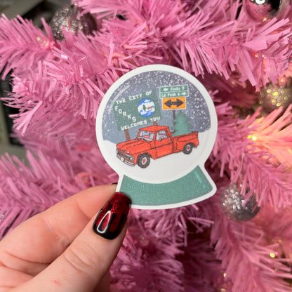 Forks Snow Globe Snow Glitter Sticker