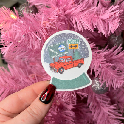 Forks Snow Globe Snow Glitter Sticker