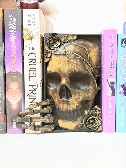Skull Thorns and Roses Gold Dusted Book Nook