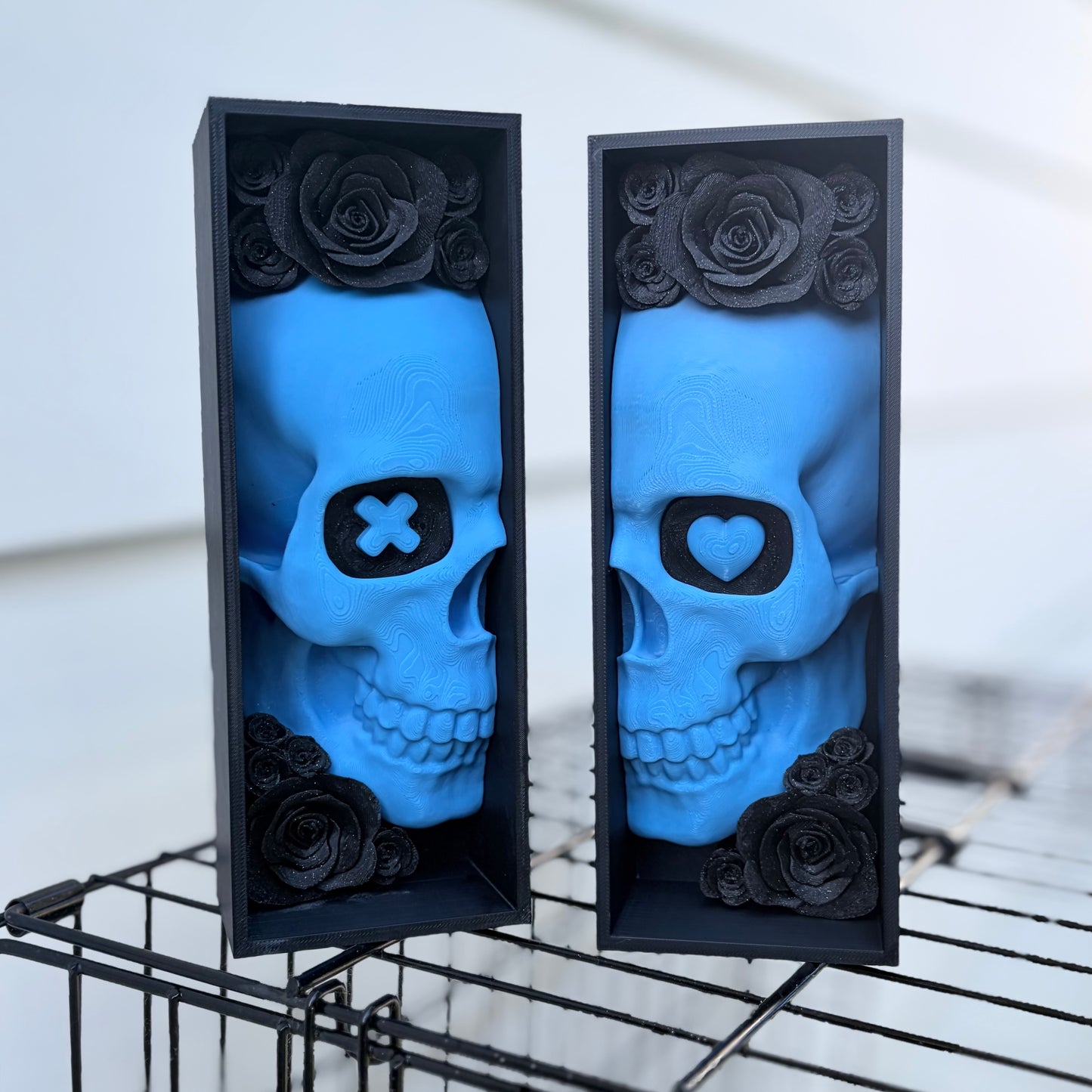 Blue Skull Sparkle Rose Book Nook