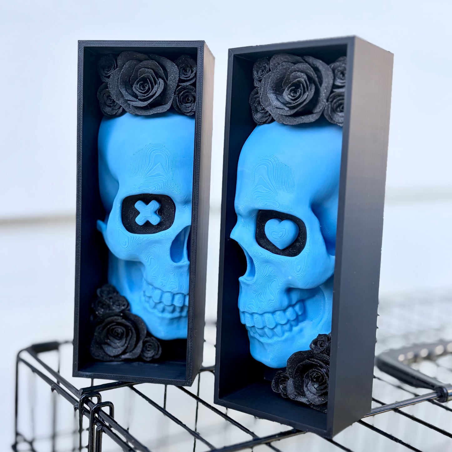 Blue Skull Sparkle Rose Book Nook