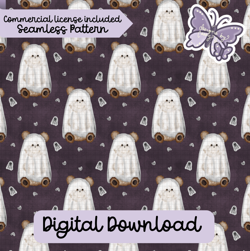 Watercolor Boo Bears Halloween Seamless Pattern Digital Download PNG (Copy)