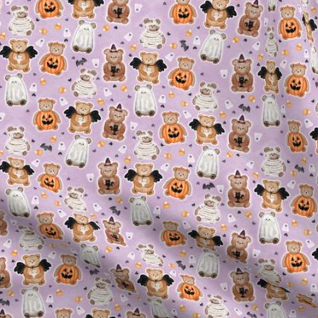 Watercolor Bears Halloween Seamless Pattern Digital Download PNG