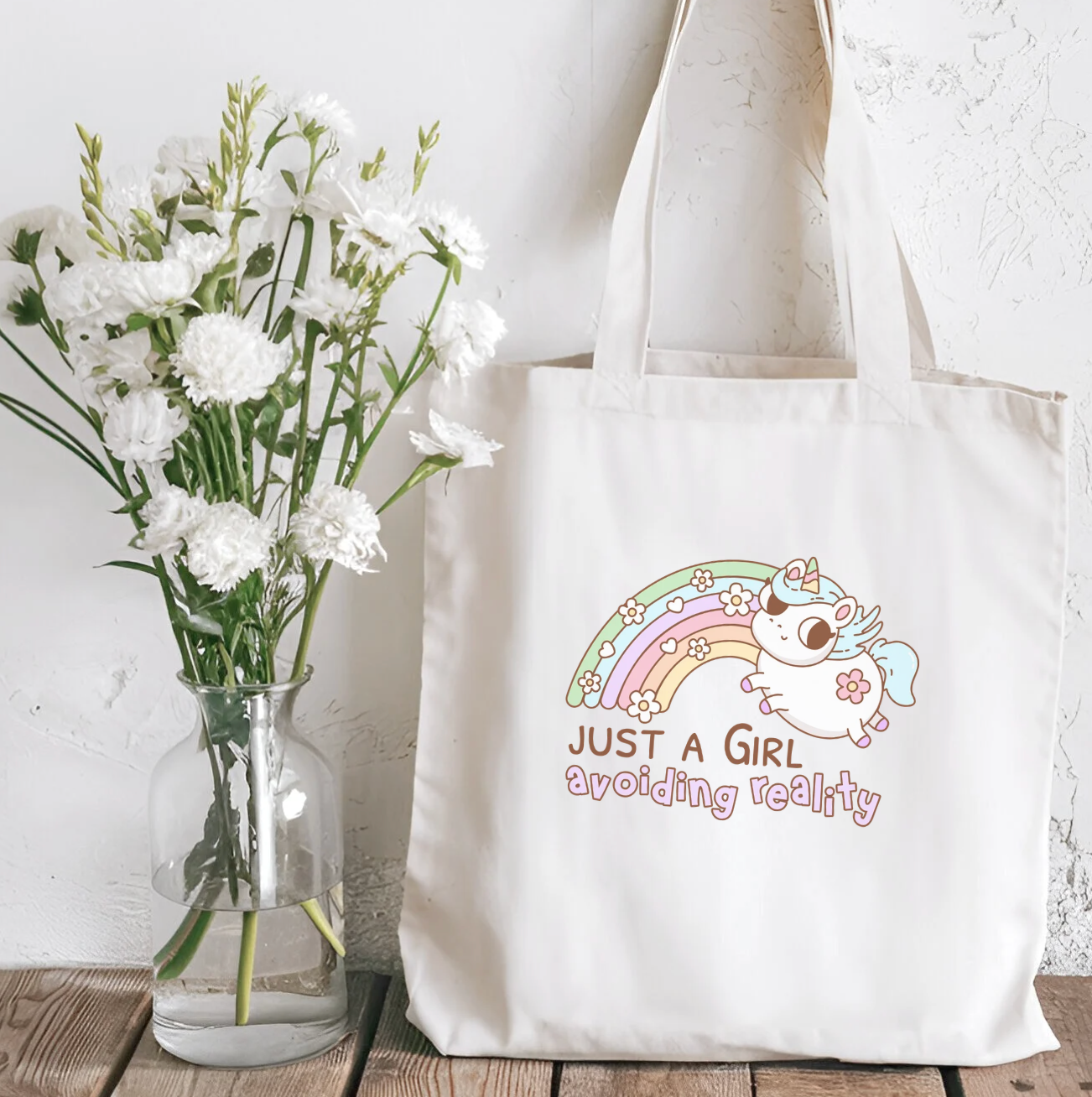 Just a Girl Avoiding Reality Sublimated Canvas Tote Bag