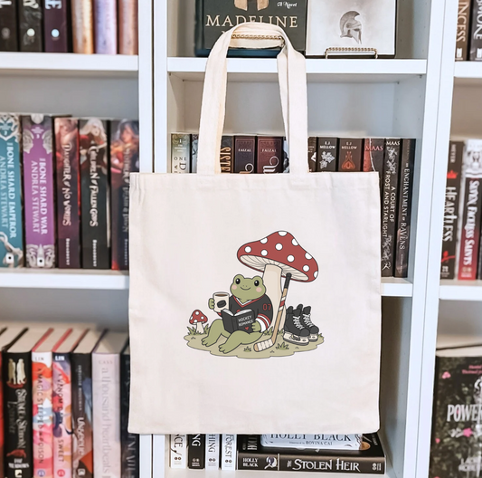 Hockey Romance Reading Frog Sublimated Canvas Tote Bag