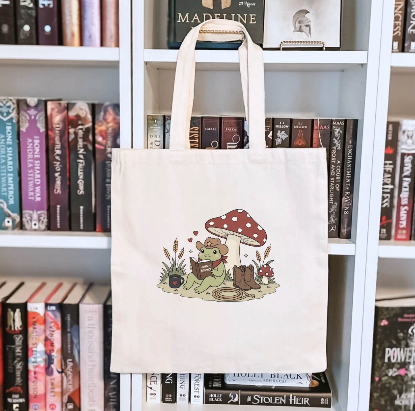 Cowboy Romance Reading Frog Sublimated Canvas Tote Bag