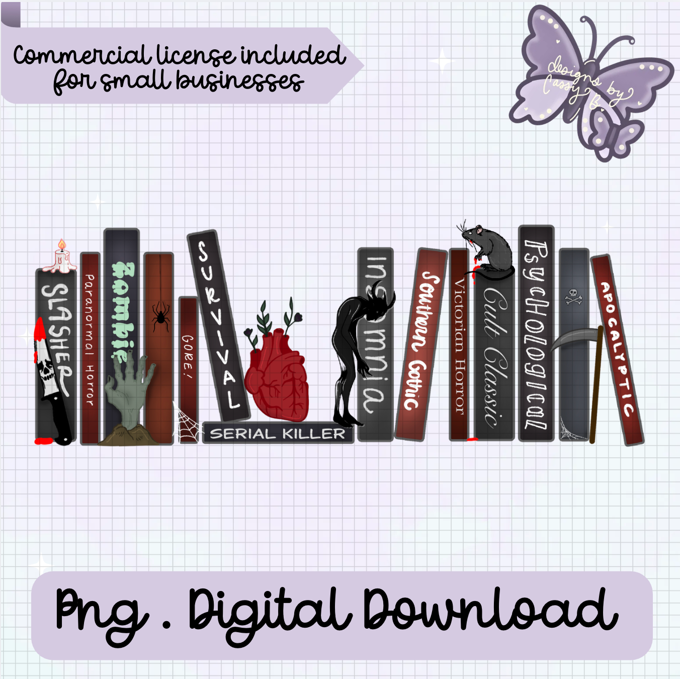 Horror Bookstack Handrawn Digital Download PNG