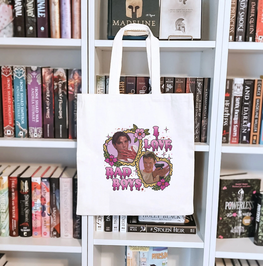I Love Bad Boys Scream Inspired Sublimated Canvas Tote Bag