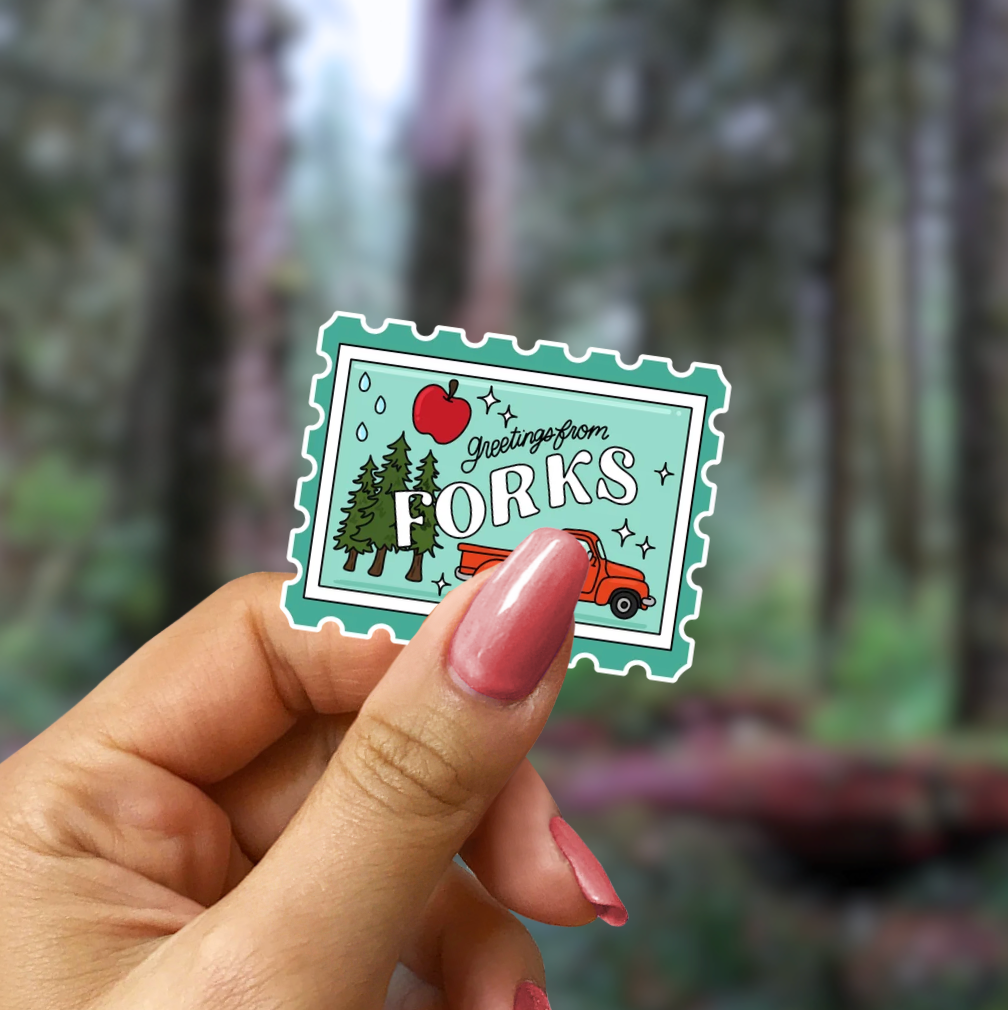 Greetings From Forks Stamp Star Sparkle Sticker