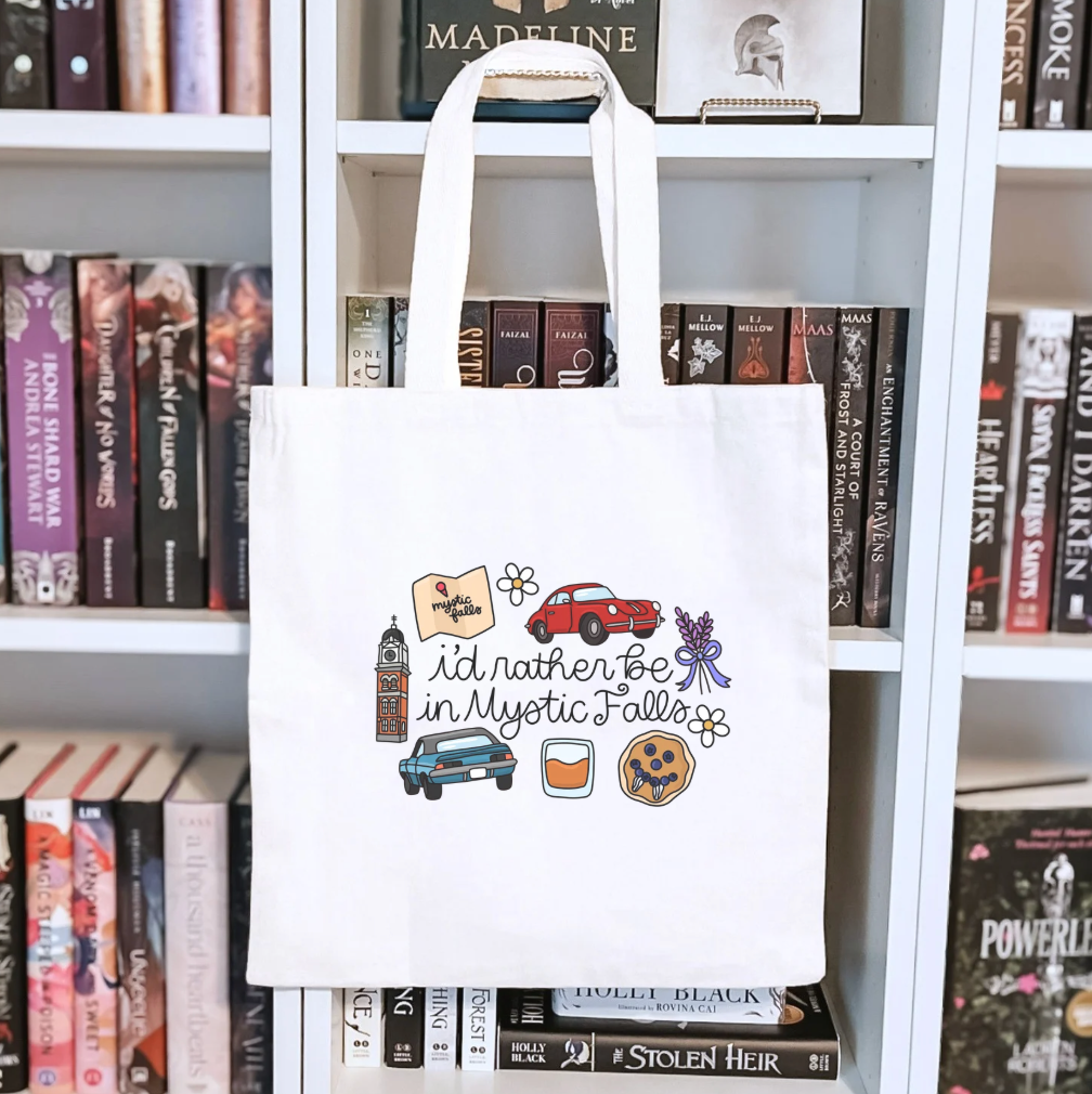 I'd Rather Be in Mystic Falls TVD Sublimated Canvas Tote Bag